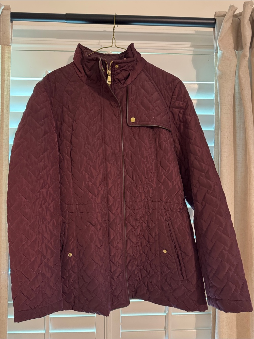 Cole Haan Quilted Wine Jacket with Gold Hardware